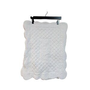 2 Simply Shabby Chic White Quilted Pillow Sham Scalloped Edge 25" X 20" Cotton